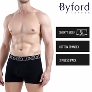 (2 Pcs) Byford Mens Cotton Spandex Shorty Brief Underwear Assorted Colours - BUD5236S