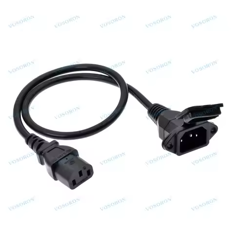 C13 to C14 Panel Mount Power Cable, with Waterproof Cover, IEC 320 C13 Female to C14 Male PDU Power