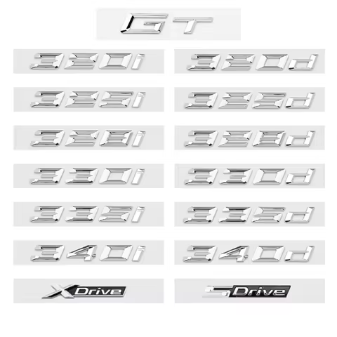 Chrome Silver GT 320i 320d 325i 325d 330i XDrive ABS Numbers Letters Emblem for BMW 3 Series E90 E46