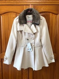 [服飾買五送一］轉賣 EYESCREAM 可拆 毛毛領 傘狀 氣質 毛呢 大衣 外套 米色