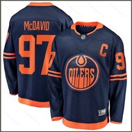 HQ2 NHL Connor McDavid Edmonton Oilers Jersey Navy Long Sleeve Tshirts Fans Sports Tops Plus Size Fa