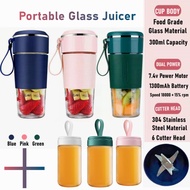 【READY STOCK 】Powerful Portable 6 Cutter Head Blender Household 300ml Portable Juicer Glass Bottle Blender Fruit Blender electric Juice Cup USB Rechargeable ice Blender