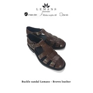 Dép rọ Da bò Buckle Sandal Lemans - Nâu Sẫm - đế Mckay cao 2.2cm bảo hành chính hãng 24 tháng