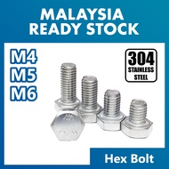 M4 M5 M6 Hex Bolt 304 Stainless Steel DIN933 Screw Skru Spanner Hexagon Head DIY