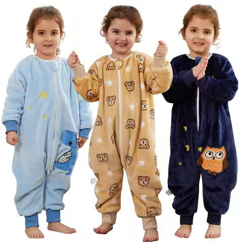 Baby Pajamas Winter Flannel Romper Pijamas Warm Thick Blue Dinosaur Brown Bear Kids Pyjama Infantil 