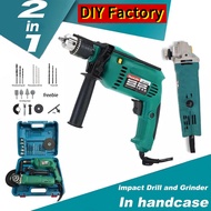 New MAKITA Original Reaim🔥 【COMBO SET】🔥2 in 1 Impact Drill and Angle Grinder with FREE Disc and Drill Bits Hard Case