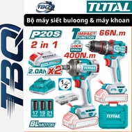 Hammer Drill Combo Set & 20V Battery Bolt Tensioner TOTAL TCKLI20275 - Brushless with 47 Accessories