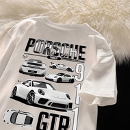 【220G 100%Cotton】SISI Vintage acid washed shirt White US Size Porsche T shirt 911 Graphic T shirt
