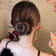 BRUCE1 Wooden Hair Stick, Flower Red Hanfu Hairpin, Antique Hair Sticks for Buns New Year Hair Chopstick Hanfu Accessories