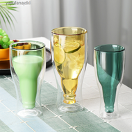 Colored Double layered Inverted Beer Bottle Beer Cup Double layered Glass Cup Vacuum Cup Juice Cup High Borosilicate Glass Cup yajiufanajdkl