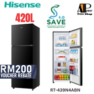 (FREE DELIVERY) Hisense 2 Door Inverter (420L) RT439N4ABN Fridge with Top Mount Freezer