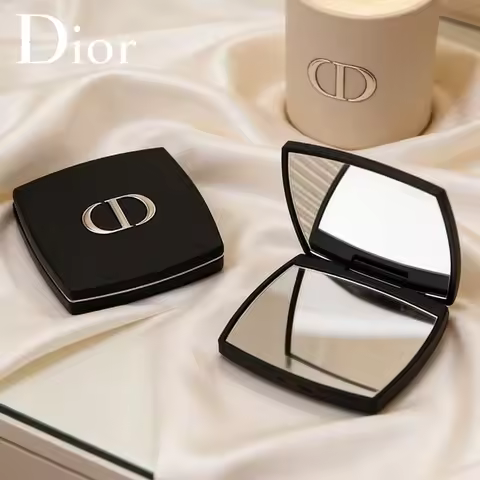 Christian Dior Elegant Luxury Black Portable Double Sided Makeup Mirror With CD Brand Logo Lightweig