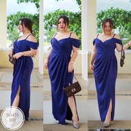 ML476  ชุดราตรี สาว plussize #สาวอวบ งานผ้ายืด ใส่กระชับ สายเดี่ยวคล้องแขน กระโปรงจีบพรางหุ่น  ชุดรา