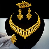 Dubai Jewelry 24k Gold-Plated Bridal Jewelry Set Necklace Earrings Dubai Gold Wedding Jewelry Four-P