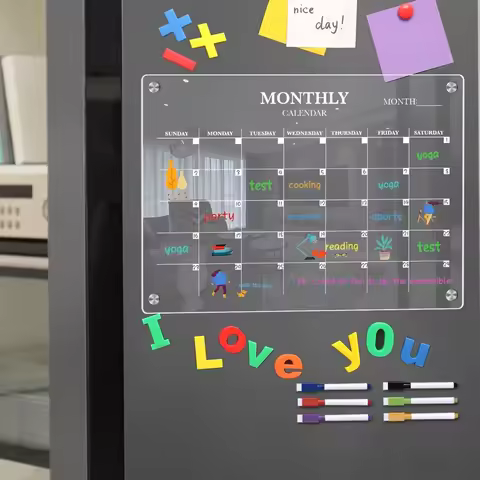Acrylic Magnetic Monthly Calendar Whiteboard for Refrigerator - Clear Dry Erase Planning Board