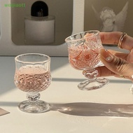 weijiaott Korean Style Engraved Embossed Small Goblet Glass Cup For Soju Sake Liquor Short Stemmed G