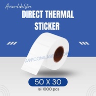 DIRECT THERMAL STICKER [50x30 MM] BARCODE STICKER LABEL PAPER 50x30 1 LINE 1000 PCS