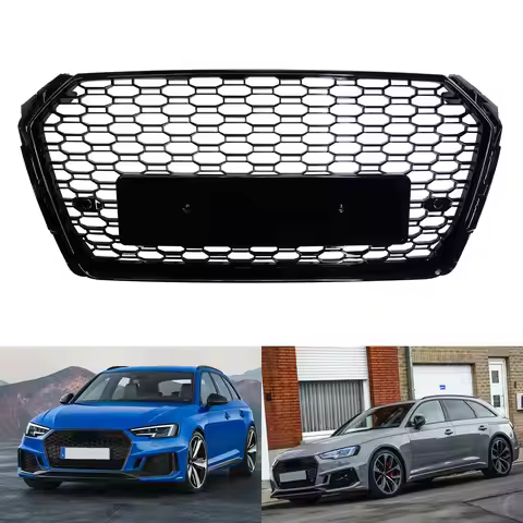 RS Style Gloss Black Honeycomb Radiator Front Bumper Grille For Audi A4 S4 RS4 B9 8W2 8W5 2017-19 Ca