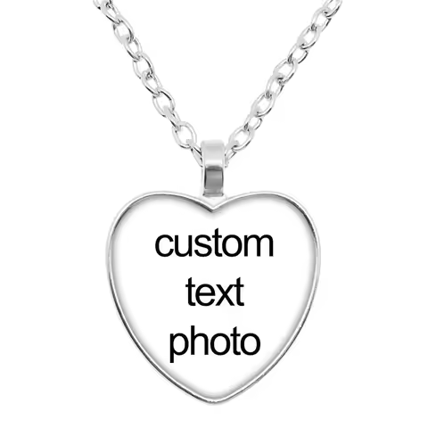 Personalized Custom Heart Shape Pendant Necklace Glass Cabochon Jewelry Mum Dad Baby Grandpa Parents