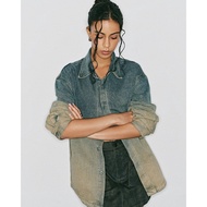 [DEZUS] Loose Washed Denim Shirt, Personality Cross Pocket Skirt - COSIMA & ECLIPSE - Y5DW250701 + Y