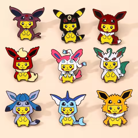 9Pcs Cute Pikachu Brooch Creative Yellow Elf Enamel Pin Metal Badge Clothing BackPack Jewelry