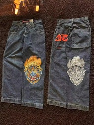 CN American fashion brand JNCO Letter Embroidered Loose Straight Jeans   Men's R Easy Matching Casua