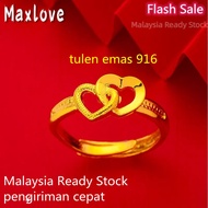 Emas 916 Original Lelong Cincin Gold Ring for Women Nasasangla Real Gold Ring Aesthetic Double Love 