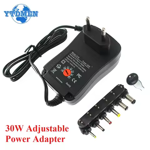 30W Adjustable Power Adapter 3V 4.5V 5V 6V 7.5V 9V 12V 2A AC/DC Universal Adaptor Charger with 6 Con