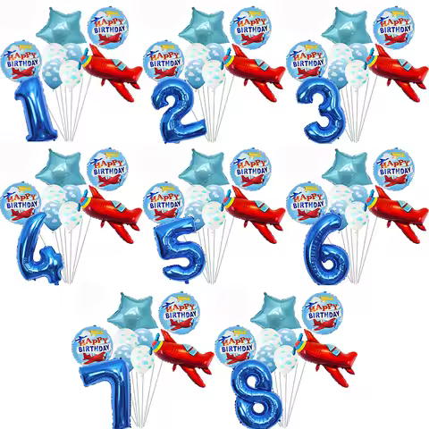 15pcs Airplane Balloon Set 32inch Number Balloon With Cloud Latex Balloon Aircraft Birthday Decor Ha