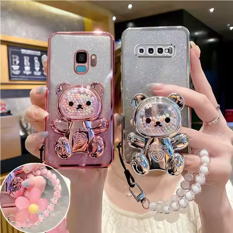 S 9 8 10plus Flower Strap Bear Phone Holder Case On For Samsung Galaxy S8 S10 S9 Plus s9 s8plus s10