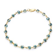 The World Jewelry Center 14k REAL Yellow Gold Evil Eye Bracelet - 3 Different Color Available