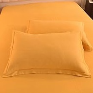 Zhiyuan Set of 2 Solid Bed Standard Pillowcases Cotton Queen Size Pillow Shams, Yellow