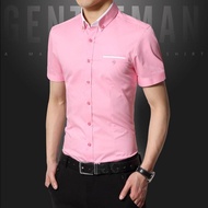 LUX ANGNER New Men Short Sleeve Shirt Casual Shirt Men Plain Cotton Shirt Men Slim Fit Shirt Business Shirt Big Size M-5XL