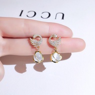 925 Silver Swan Earrings with Opal Stone – High Quality, Luxurious for Women