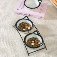 Ceramic Cat Bowl with Rack Dog Food Water Bowl Anti-Vomit Protect Cervical E3MJ