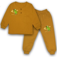 setelan anak set terbaru gambar dino kiano panjang anak laki laki perempuan usia 1-5 tahun