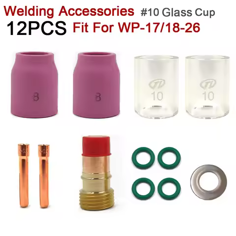 12PCS Welding Torch Stubby Gas Lens For WP-17/18/26 #10 Pyrex Glass Cup Kit Durable Practical Weldin