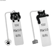 CLEIGHTEEN8H Cat Bookmark, Stainless Steel Cat Waving Bookmark, Creative You Pawsed Here Black Cat R