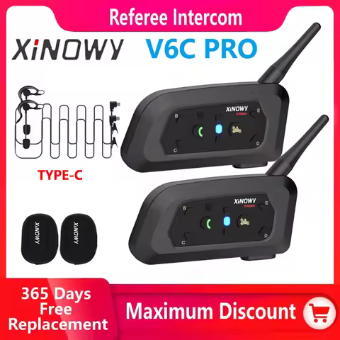 XiNOWY V6C PRO Type-C interface Full Duplex 1200M Football 2 Referee Arbitration Earhook Bluetooth I