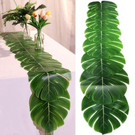 2PCS Artificial Palm Leaves Table Runners Long Tropical Palm Leaves Table Runner Faux Leaf Table Clo