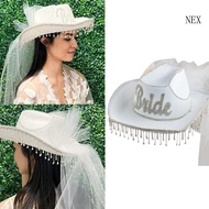 NEX Bridal Cowgirl Hat with Veil Rhinestones Bachelorette Party Women Accessories