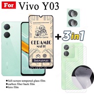 3 IN 1 Vivo Y03 Ceramic Tempered Glass for Vivo Y28 Y27s Y27 Y17s Y16 Y15s Y15a Y02 Y01 Camera Lens Glass Screen Protector and Back Film