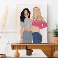 Custom Couple Best Friend Full Body Portrait -Personalised Best Friend Print - Best Friend Personali