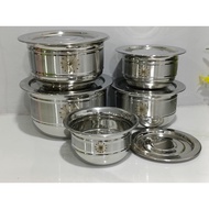 5pcs Stainless Steel Food Serving Pot With Lid Laser Printed Biryani Handi Punjabi Handi Cookware