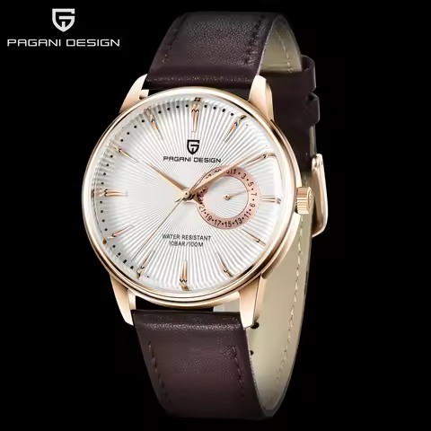 PAGANI DESIGN Men's Quartz Watch Japanese VH65 Movement Genuine Leather Strap 100M Water Resistance 