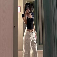 baju korean style woman blouse korean style American Hot Girl U-Neck Pure Desire Short-Sleeved T-Shi