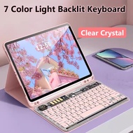 7 Color Light LED Backlit Keyboard for IPad 10th 10.9 2022 Pro 11 2021 2020 2018 10.2 9th 8th 7th Air 5 Air 4 Air 3 Pro 10.5 Clear Crystal Case Slim Cover with Pencil Holder