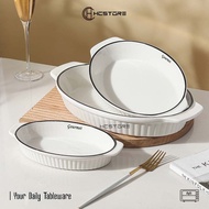 HCSTORE RECTANGULAR GOURMET SERVING PLATES WHITE CERAMIC DINNER PLATES SUITABLE FOR BURNING FISH SIM