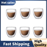 6PCS Clear Double Wall Glass Coffee Mugs Insulated Layer Cups Set for Bar Tea Milk Juice Water Espre