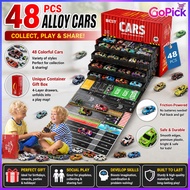 48 Pieces Mini Alloy Inertia Race Car Toy Set Tin‐Metal Container Storage Box Educational Puzzle Veh